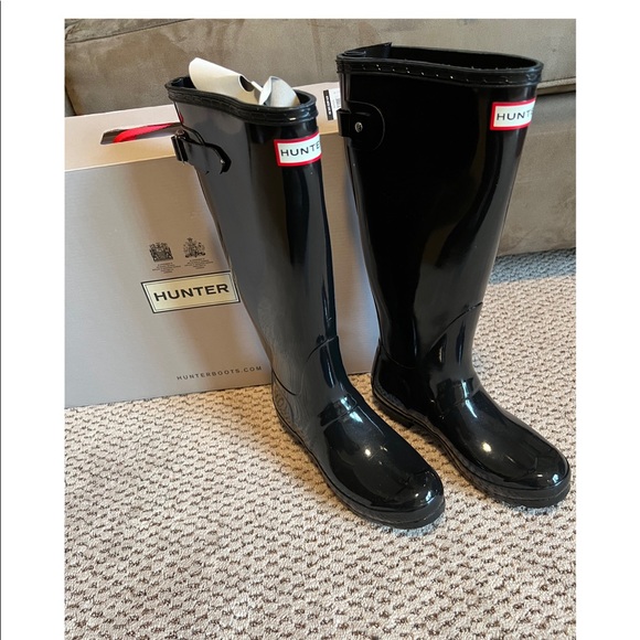 Hunter Shoes - Hunter back adjust black  Gloss Boots